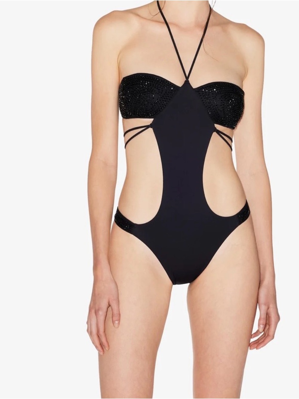 La Perla Black Cutout Monokini with Strap and Embellished Bandeau